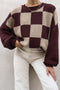 Checkered Pattern Loose Fit Knit Pullover Sweater