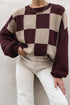 Checkered Pattern Loose Fit Knit Pullover Sweater