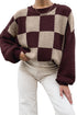 Checkered Pattern Loose Fit Knit Pullover Sweater