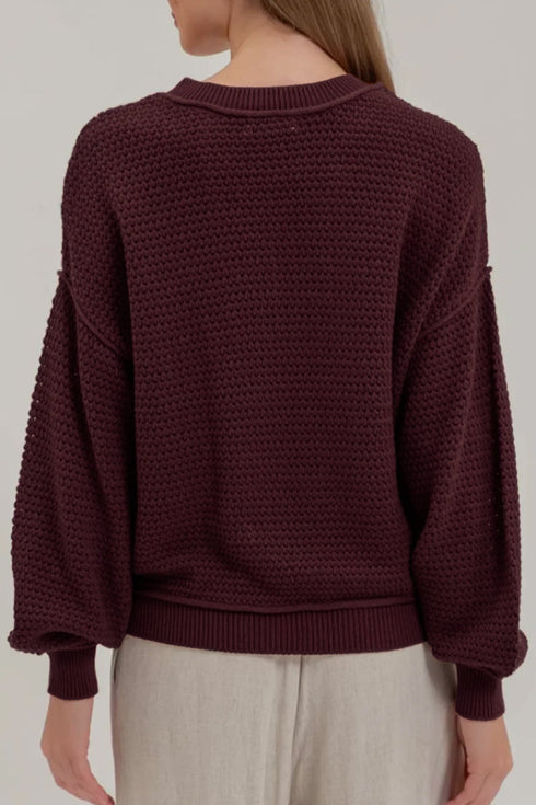 Checkered Pattern Loose Fit Knit Pullover Sweater