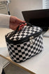 Checkered Pattern Nylon Zipper Top Handle Cosmetic Bag