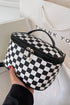 Checkered Pattern Nylon Zipper Top Handle Cosmetic Bag