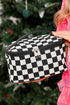 Checkered Pattern Nylon Zipper Top Handle Cosmetic Bag
