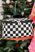 Checkered Pattern Nylon Zipper Top Handle Cosmetic Bag
