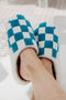Checkered Pattern Round Toe Soft Plush Slip On Slippers