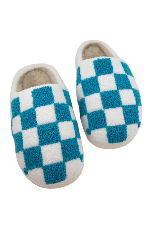 Checkered Pattern Round Toe Soft Plush Slip On Slippers