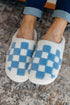 Checkered Pattern Round Toe Soft Plush Slip On Slippers