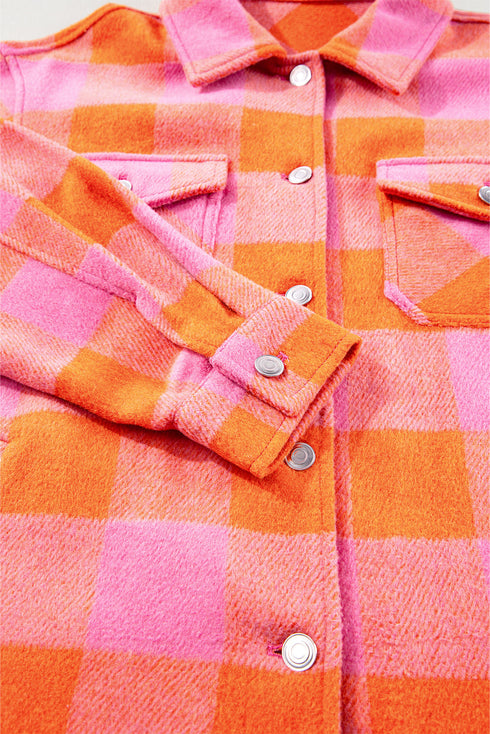 Checkered Plaid Chest Pocket Turn Down Collar Jacket