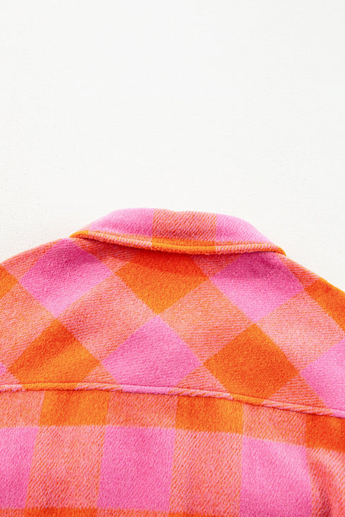 Checkered Plaid Chest Pocket Turn Down Collar Jacket