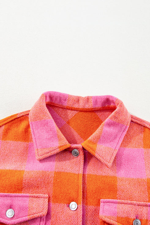 Checkered Plaid Chest Pocket Turn Down Collar Jacket