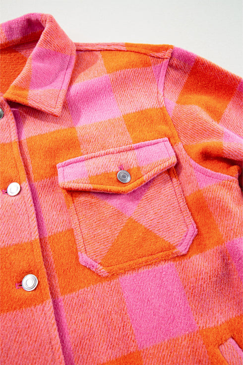 Checkered Plaid Chest Pocket Turn Down Collar Jacket