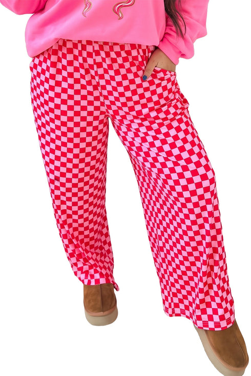 Checkered Plaid Pattern Loose Fit Easy Pull On Pants