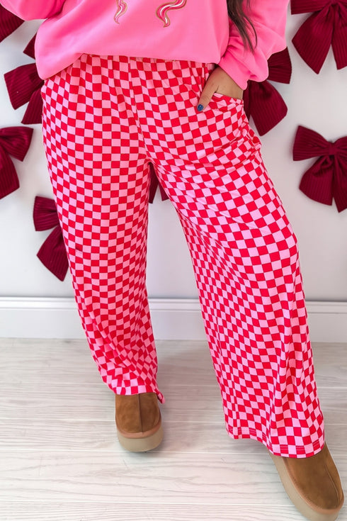 Checkered Plaid Pattern Loose Fit Easy Pull On Pants