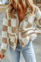 Checkered Plaid Sherpa Fleece Snap Button Jacket
