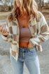 Checkered Plaid Sherpa Fleece Snap Button Jacket
