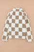 Checkered Plaid Sherpa Fleece Snap Button Jacket