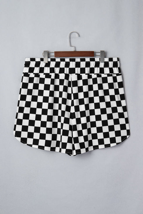 Checkered Print Active Sporty Athleisure Shorts