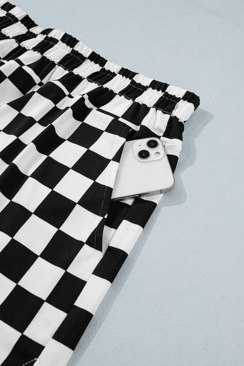 Checkered Print Active Sporty Athleisure Shorts