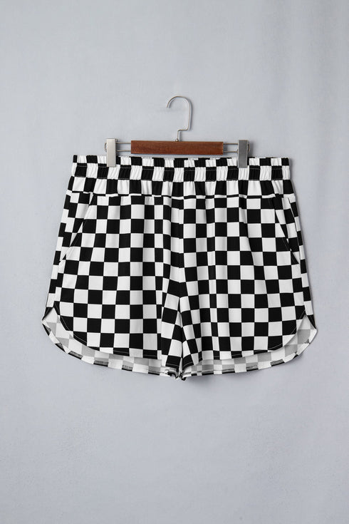 Checkered Print Active Sporty Athleisure Shorts