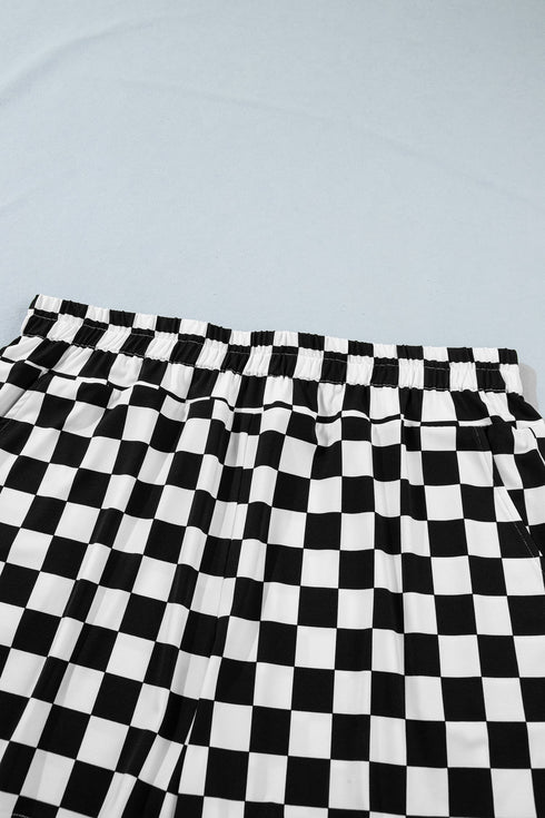 Checkered Print Active Sporty Athleisure Shorts