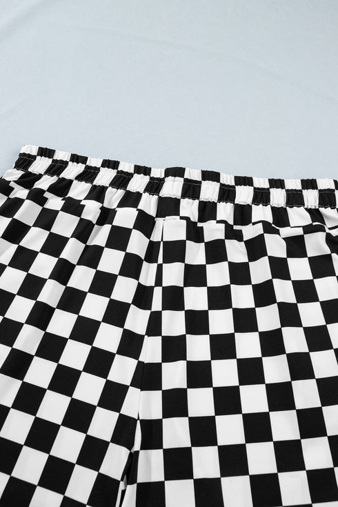 Checkered Print Active Sporty Athleisure Shorts