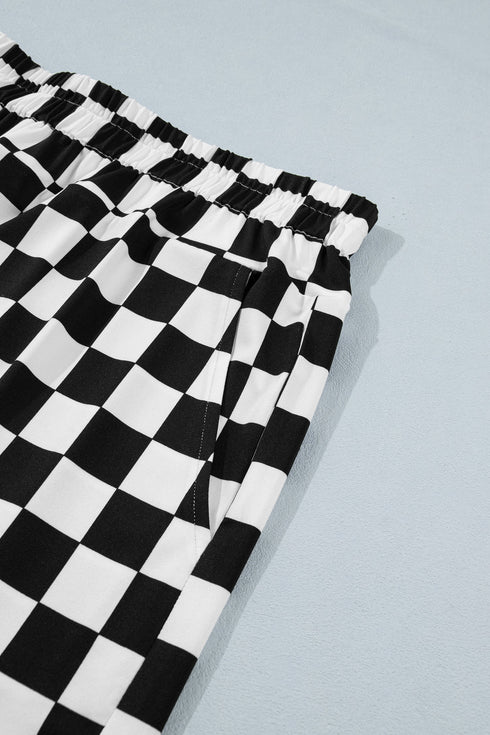 Checkered Print Active Sporty Athleisure Shorts