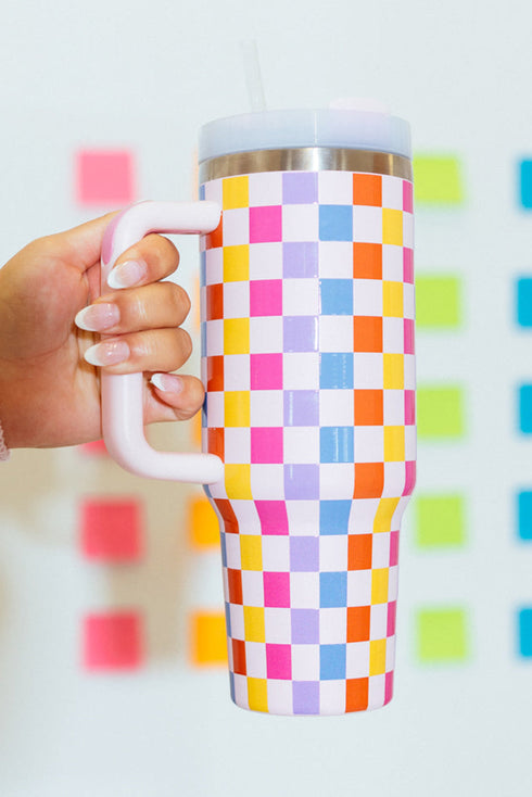 Checkered Print Alloy Vacuum Insulated Travel Tumbler