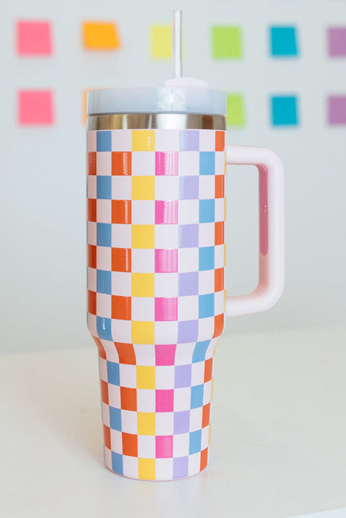 Checkered Print Alloy Vacuum Insulated Travel Tumbler