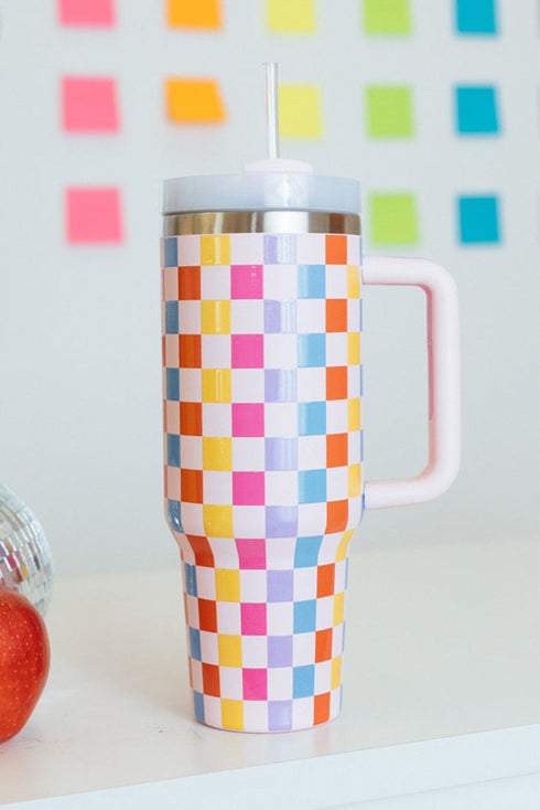 Checkered Print Alloy Vacuum Insulated Travel Tumbler