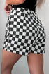 Checkered Print Asymmetrical Overlap Waist Denim Shorts