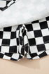 Checkered Print Asymmetrical Overlap Waist Denim Shorts