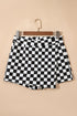 Checkered Print Asymmetrical Overlap Waist Denim Shorts