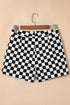 Checkered Print Asymmetrical Overlap Waist Denim Shorts