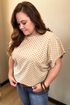 Checkered Print Batwing Sleeve Round Neck Tee
