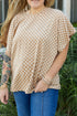 Checkered Print Batwing Sleeve Round Neck Tee
