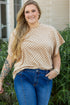 Checkered Print Batwing Sleeve Round Neck Tee