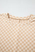 Checkered Print Batwing Sleeve Round Neck Tee