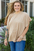 Checkered Print Batwing Sleeve Round Neck Tee