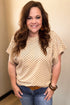 Checkered Print Batwing Sleeve Round Neck Tee