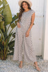 Checkered Print Buttoned Crew Neck Wide Leg Jumpsuit