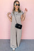 Checkered Print Buttoned Crew Neck Wide Leg Jumpsuit