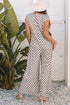Checkered Print Buttoned Crew Neck Wide Leg Jumpsuit