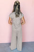 Checkered Print Buttoned Crew Neck Wide Leg Jumpsuit