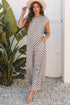 Checkered Print Buttoned Crew Neck Wide Leg Jumpsuit