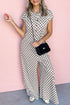 Checkered Print Buttoned Crew Neck Wide Leg Jumpsuit