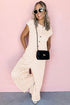 Checkered Print Buttoned Crew Neck Wide Leg Jumpsuit