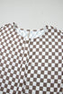 Checkered Print Buttoned Crew Neck Wide Leg Jumpsuit