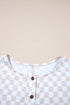 Checkered Print Buttoned Crew Neck Wide Leg Jumpsuit