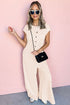 Checkered Print Buttoned Crew Neck Wide Leg Jumpsuit