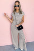 Checkered Print Buttoned Crew Neck Wide Leg Jumpsuit